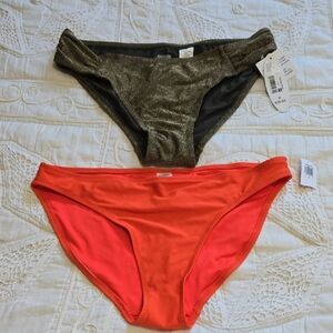 Glittery Gold Brown and Vibrant Orange Swim Bottoms Set